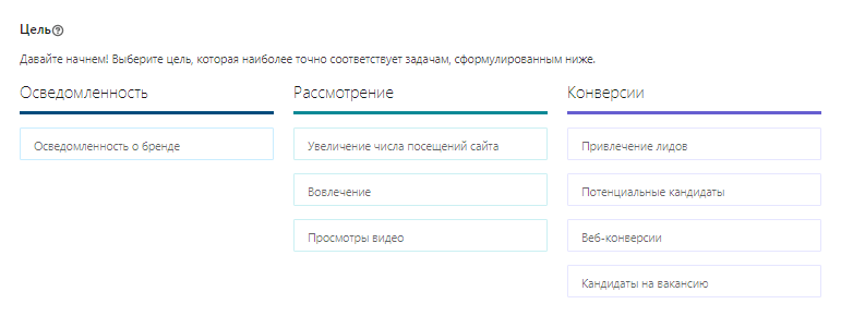 Настройка целей кампании в LinkedIn