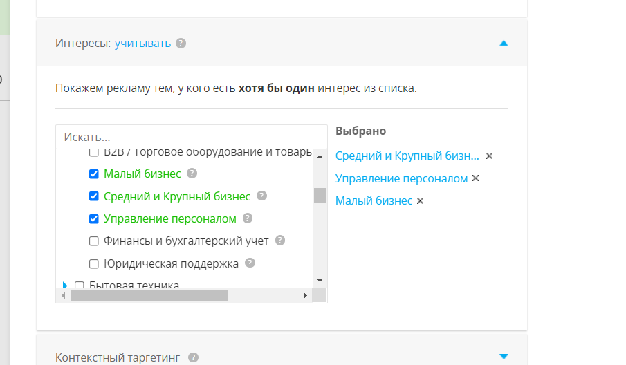 Выбор интересов аудитории